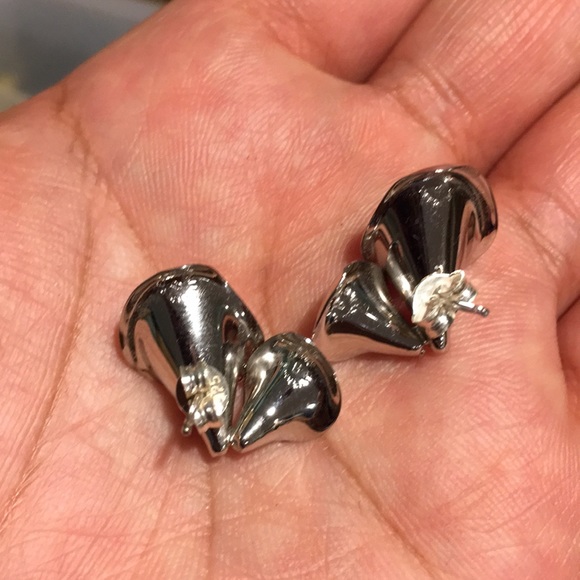 Vintage Beau Sterling Silver Calla Lily Pearl Earrings & Heart Leaves Brooch Lot - Picture 3 of 8